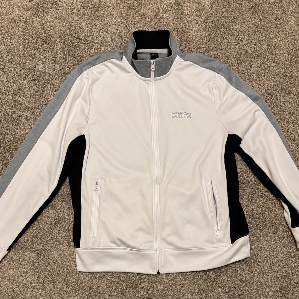 American Eagle Men's White and Black Track Jacket